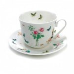 ROY KIRKHAM FINE BONE CHINA | PERROQUET SET OF TWO ''CHATSWORTH'' LARGE BREAKFAST CUP & SAUCERS